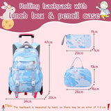 EKUIZAI Girls Trolley Backpack Set Cute Colorful Girls Rolling Backpack Middle School Trolley Schoolbag with Wheels