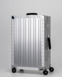 PORTAR Aluminum Checked Luggage, Anodized Aluminum and Leather Handles, Lunar Silver