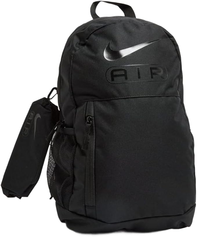 Nike Black Medium Backpack - School, Sports, or Casual Use - Black, Polyester, 21L, 3 Compartments, Water Resistant, Unisex, One Size Fits Most