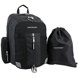Eastsport Extra Large Backpack Expandable Oversized For Travel Hiking Work Camping Sports Outdoors With Drawstring Bag 18x13.5x9.5 Mochila De Viaje Black