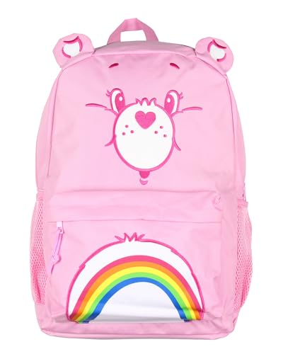 Mad Engine Care Bears Backpack Cheer Bear Embroidered Face Rainbow Belly Badge Design with 3D Ears Laptop School Travel Backpack