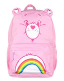 Mad Engine Care Bears Backpack Cheer Bear Embroidered Face Rainbow Belly Badge Design with 3D Ears Laptop School Travel Backpack