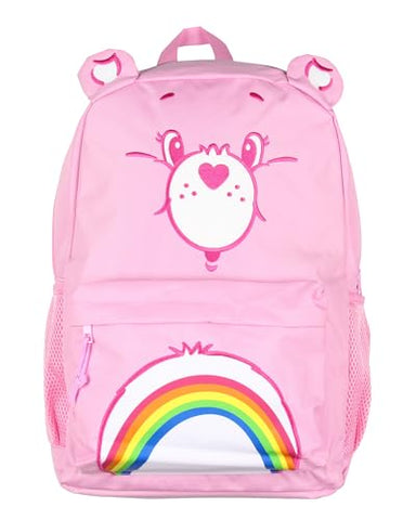 Mad Engine Care Bears Backpack Cheer Bear Embroidered Face Rainbow Belly Badge Design with 3D Ears Laptop School Travel Backpack