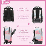 NEW TILAMI 18 Inch Rolling Backpack with Wheels for Girls Boys Kids Laptop Backpack School Travel, Pink Sunset