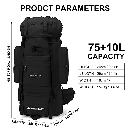 IX INOXTO 85L Lightweight Internal Frame Hiking Backpack for Men Women, Waterproof Travel Camping Backpack with Rain Cover (Black)