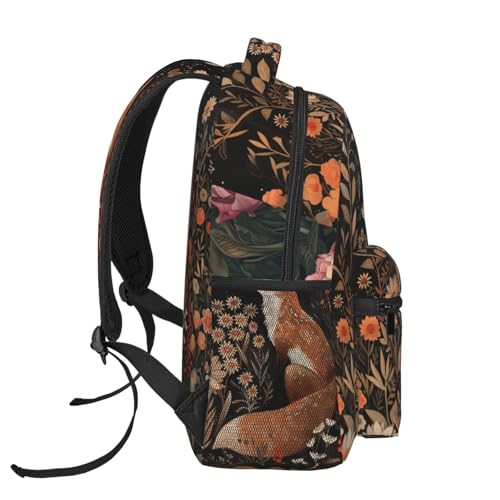 cromcu Vintage Floral Fox Backpack for School, Work, Camping, Lightweight Travel Daypack with Multi-Pocket Storage, Adjustable Shoulder Straps Bookbag, 11.4×5.9×15.7in, Kids Women Gifts Backpacks