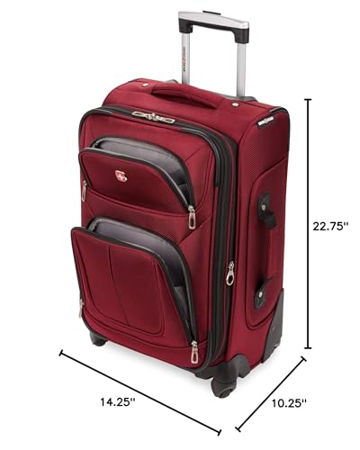 SwissGear Sion Softside Expandable Luggage – Carry-On Suitcase with 360 Degree Wheels & Retractable Handle – 21 Inch, Perfect for 1-3 Night Trips – Burgundy