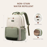 LOVEVOOK Laptop Backpack for Women with Pouch Pocket for Large Capacity Cup,17 Inch Laptop Computer Bag Travel Backpack Purse,Waterproof Work College Teacher Bags,White-Bean Green-Dark Olive Green