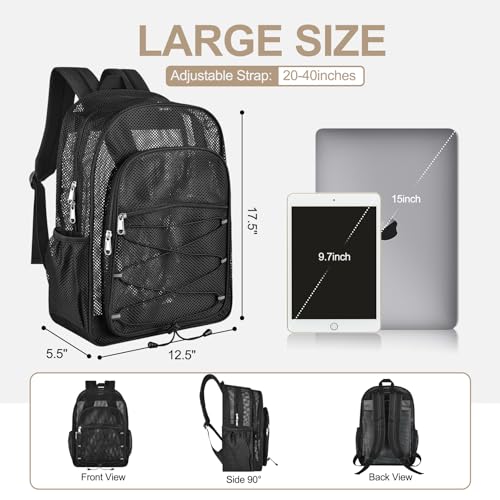 Busiuw Heavy Duty Mesh Backpacks for Adults, Large Capacity Mesh Bookbag