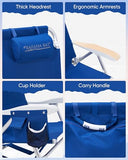 Old Bahama Bay 2 Pack 7-Position Lay-Flat Beach Chair, Lightweight Aluminum Frame Reclining Backpack Chair with Padded Headrest, Cup Holder & Storage Bag, Heavy Duty Support for Tanning & Camping Blue