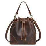S-ZONE Genuine Leather Bucket Bags for Women Drawstring Crossbody Purses Shoulder Top Handle Handbags with 2 Straps