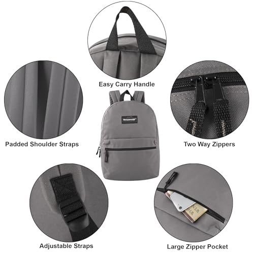 Trail maker Classic 17 inch Backpacks with Adjustable Padded Straps | School Backpacks for Girls, Boys (Grey)