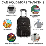 J World Lunar Rolling Backpack. Laptop Bag With Wheels. Wheeled Carry-On Travel Luggage, Black, 19.5 x 13 x 8 Inches