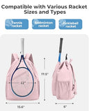 ecosmile Drawstring Backpack Sports Gym Bag, Puffer Tennis Racket Bag with Shoe Compartment & Wet Pocket Pickleball Badminton Bag for Women (Pink)