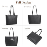 S-ZONE Tote Bag for Women Work Totes Large Vegan Leather Purses and Handbags Women's Shoulder Bag with Luggage Strap for Travel Commuting Office Teacher Black