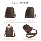 S-ZONE Small Crossbody Bags for Women Trendy RFID Blocking Cross body Bag Leather Cell Phone Wide Strap Shoulder Purses Dark Brown