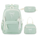 Similove Kids Backpack for Girls - 3PCS Cute Embroidered Bow Girls Backpack with Insulated Lunch Bag & Pencil Case - Bookbag for Teen Women Middle High School College Work Travel Daypack