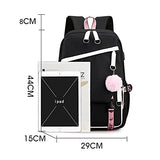 CUSALBOY Fashion Trend Backpack Anime Cosplay Laptop Backpack With USB and Cute Cartoon Pattern (black) (black 1)