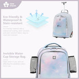 NEW TILAMI 20" Rolling Backpack for Teens Adults, Climbing Stairs Waterproof Backpack with Wheels for School Business Trave Camping with Laptop Compartment, Fit 17 Inch Laptop, Pink Blue Doodle