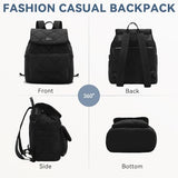 VASCHY Quilted Backpack Purse for Women, Lightweight Casual Puffer Flap Drawstring Backpack for Gym/Work/Travel/Hiking/Diaper Black