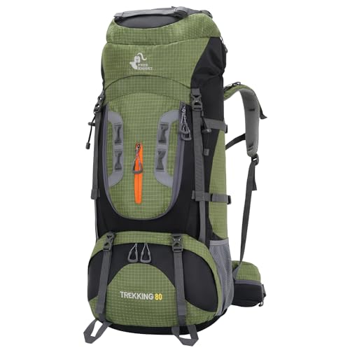 Bseash 80L Waterproof Hiking Camping Backpack with Rain Cover, Lightweight Outdoor Sport Travel Daypack for Climbing Touring (Army | Backpacks4Less