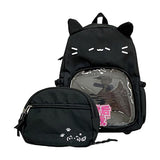 UINSUE Kawaii Chick Backpack with Detachable Front Pocket Casual Comic Cat Face Design Ita Bag for Conventions and Everyday Use 13L (Black-Cat)