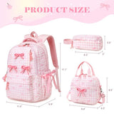 Similove Backpack for Girls Corduroy 3PCS Bow School Bookbag for Teen Girl with Lunch Box & Pencil Pouch Lightweight Laptop Backpack for Middle High Elementray School Travel Daypack