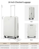 Hanke 24Inch Expandable Luggage Top Opening Medium Checked Luggage Hard Shell Suitcases with Wheels Travel Luggage Rolling Suitcase with Cup Holder(Smoke White)