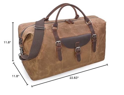 Oversized Travel Duffel Bag Waterproof Canvas Genuine Leather Weekend bag Weekender Overnight Carryon Hand Bag Brown