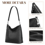 S-ZONE Leather Tote Bag for Women Medium Crossbody Handbags Shoulder Hobo Purse with 2 Removable Straps, Black