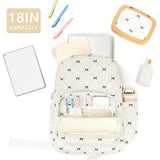 mibasies School Backpack for Girls with Laptop Sleeve: 18IN Large Capacity Corduroy Bookbag for Primary Middle School/College, Travel Daypack for Teens Women - Beige Bow