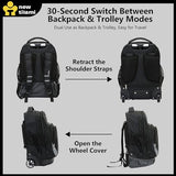 NEW TILAMI 18 Inch Rolling Backpack for Kids, Boys Wheeled Laptop Rolling Backpack for Girls Travel School Student Trip Using, Black