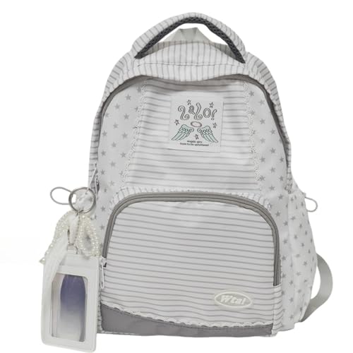 irLocy Y2k Star Backpack Whimsical Twee Wing Backpack Cute Stripe Bookbag Japanese Medium Daypack Cutecore Supplies (Large Striped star)