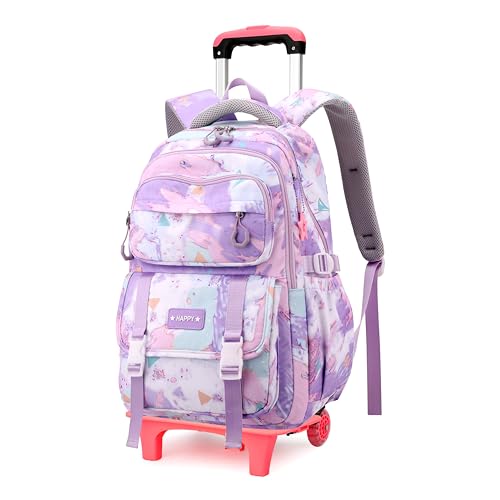 NIWEIYA Kids Rolling Backpack for Girls School Backpack with Wheels for Girls Wheeled Bookbags Roller Trolley Bags for Primary | Backpacks4Less