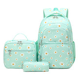 Glodwheat Daisy Printed Backpack For Girls- 3Pc Set With Lunch Box & Pencil Case, Lightweight Water-Resistant Bookbag For Elementary School