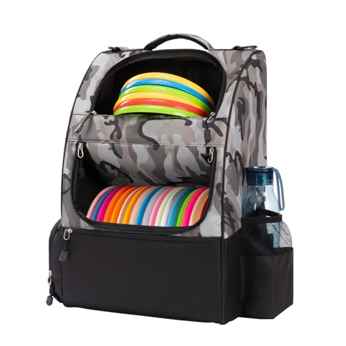 KGMCARE Disc Golf Backpack Camouflage with 20+ Disc Capacity Carry Golf Bag Two Side Storage Pockets Disc Golf Backpack Bag Discs Not Included (Snow Camo)