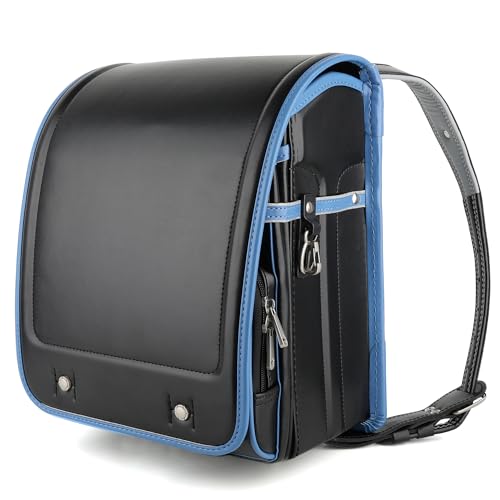 Alzoear Ransel Randoseru Backpack Semi-automatic satchel Japanese school bag for girls and boys PU leather BlackBlue