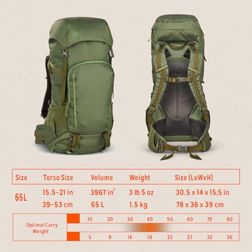Kelty Asher Backpack, Daypack to Multi-Day Backpacking Capacity, Hiking, Lightweight Travel Pack, Internal Frame (65L Winter Moss)