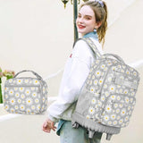 AGSDON Rolling Backpack for Girls, Women Roller Wheels Bookbag, Laptop Daisy Wheeled School Bag with Wheels for Teens