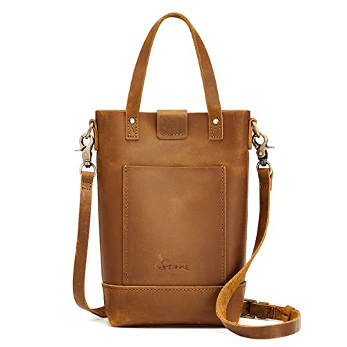 S-ZONE Small Crossbody Bags for Women Real Leather Cross Body Handbags Cell Phone Purses, Light Brown