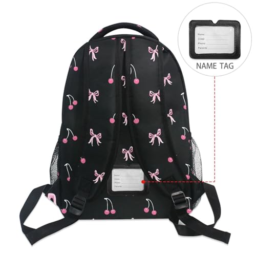ALAZA Black Pink Bow Cherry Backpacks for Girls Elementary School Bag Kids Bookbag Personalized Travel Daypack 3rd 4th 5th Grade Rucksack 16in Laptop Back Pack