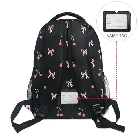 ALAZA Black Pink Bow Cherry Backpacks for Girls Elementary School Bag Kids Bookbag Personalized Travel Daypack 3rd 4th 5th Grade Rucksack 16in Laptop Back Pack
