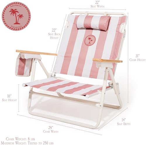 Business & Pleasure Co. Margaritaville Manana Backpack Beach Chair Lay Flat Reclining, Lightweight & Portable, Insulated Cooler Pocket, Strawberry Daiquiri Stripe