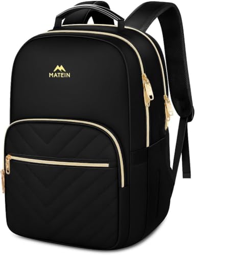 MATEIN Laptop Backpack for School, Water Resistant College Bookbag, Black