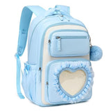 MOONBABY Girls Backpack for School, Kids Bookbag for Ages 6-12, Bowknot Cute Kawaii Ita Backpack With Sweet Heart Pocket, 17 Inches