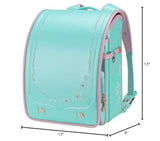 IwaiLoft Ransel Randoseru Backpack Automatic Satchel Japanese School Bag Cherry Blossom Sakura Embroidery PU Bookbag (Green)