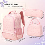 Dafelile School Backpack for Girls Kids Backpacks Elementary Preschool Corduroy Love Bow Pink School Bags Travel Daypacks with Lunch Bag