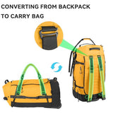 Vrtisa 85L 29“ Foldable Rolling Backpack with Wheels, Soft-side Travel Duffle Bag with Separate Shoe Compartment, Full Quilted Bottom, Yellow