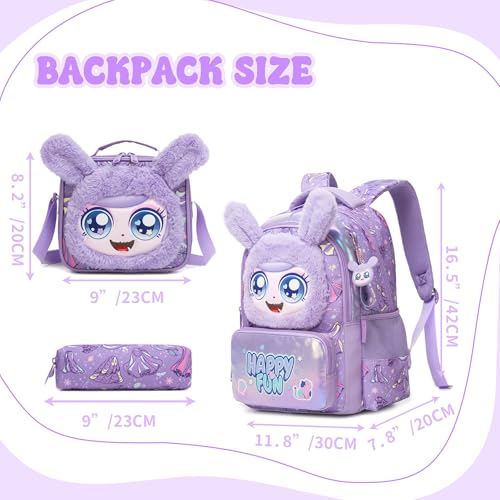 Meetbelify Backpack for Girls Backpacks with Lunch Box Pencil Case for Elementary Student Kids School Travel Bag for Girls Ages 6-8 Years Old