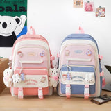 WEGUZIX Kawaii 5PCS Backpack Set for Teen Girls with Cute Bear Accessories - Aesthetic School Bookbag Back to School Supplies, A-Pink